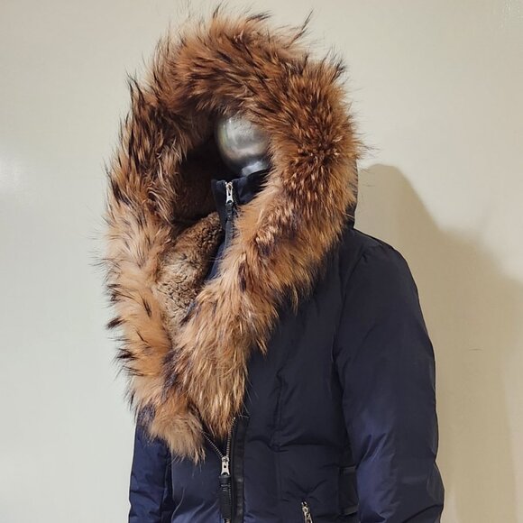 💥HOT ITEM!💥MACKAGE TRISH Down Coat w/ Asiatic Racoon & Rabbit Fur in Ink - Picture 9 of 16